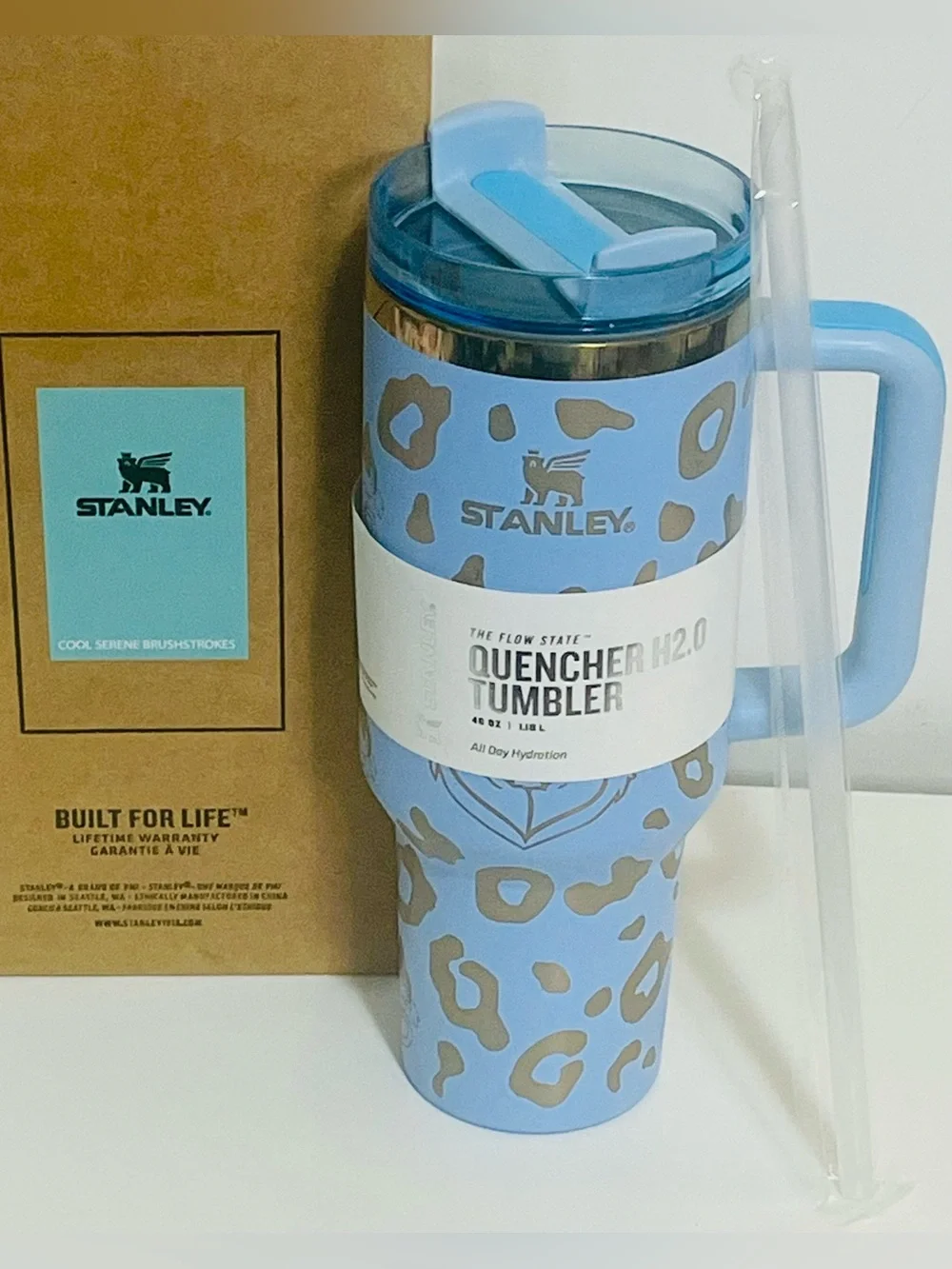 Stanley Quencher H2.0 40oz Tumbler - Baby Blue with Leopard & Grinch Print